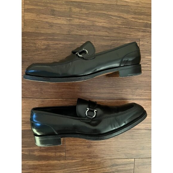 Salvatore Ferragamo Men's Black Leather Horse Bit Buckle Loafers - Size 10.5 - Picture 6 of 14